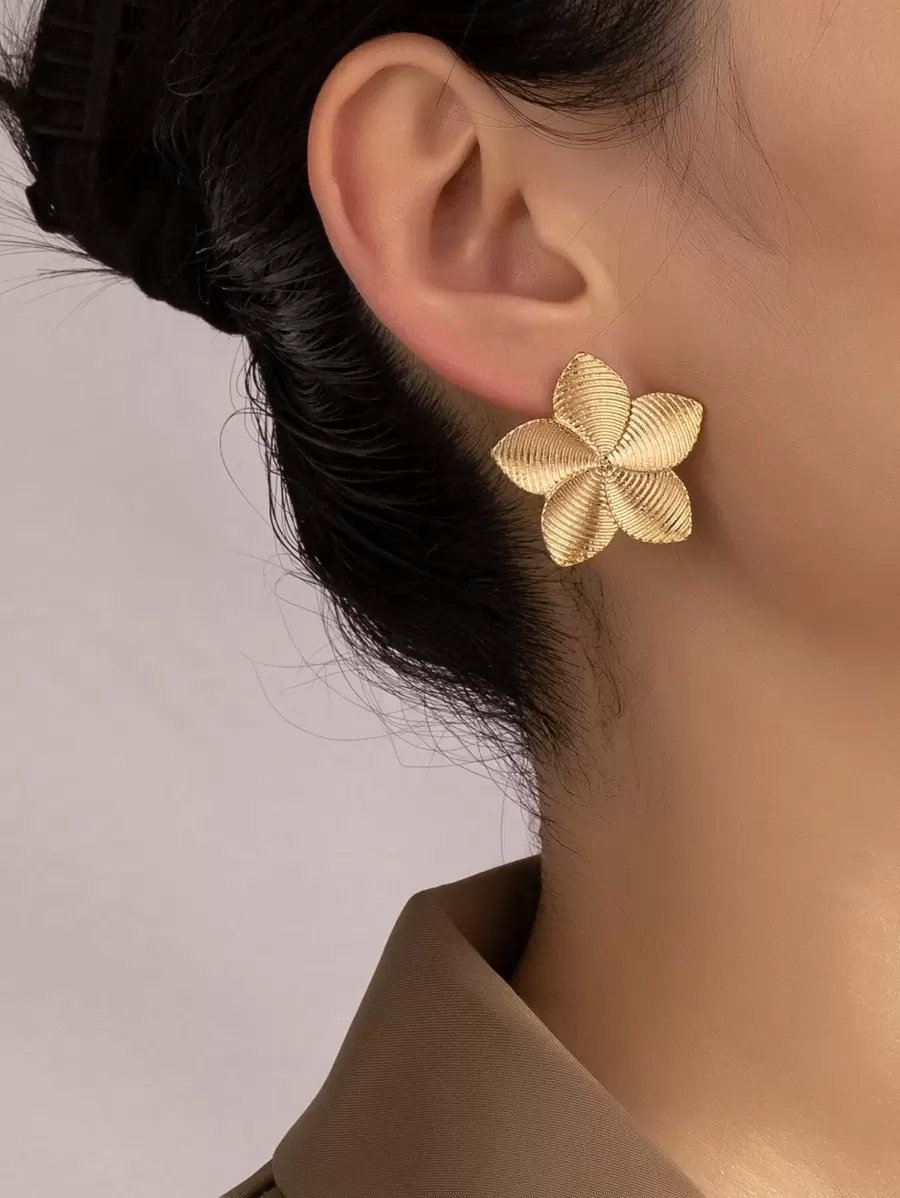 一对花叶几何耳环，适合日常佩戴 - 金黃色 - 查看 1