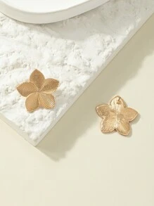 一对花叶几何耳环，适合日常佩戴 - 金黃色 - 查看 2