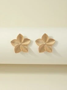 一对花叶几何耳环，适合日常佩戴 - 金黃色 - 查看 3
