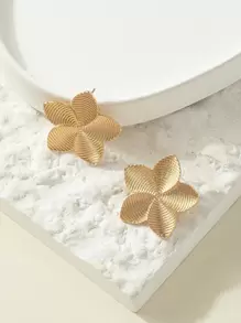 一对花叶几何耳环，适合日常佩戴 - 金黃色 - 查看 4