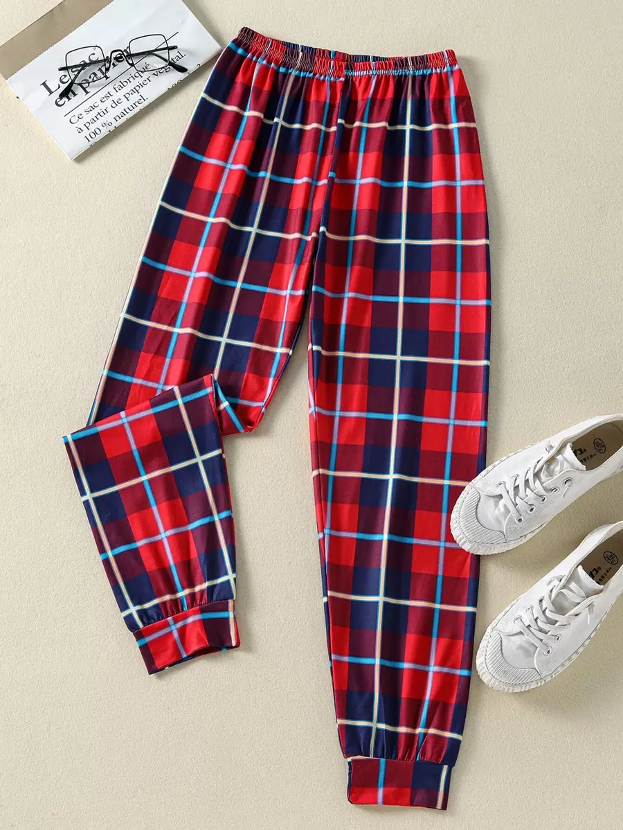 SHEIN 少女格紋胡蘿蔔褲