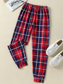 SHEIN 少女格紋胡蘿蔔褲