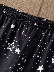 SHEIN 小女童星空圖案緊身打底褲 - 黑色 - 查看 3