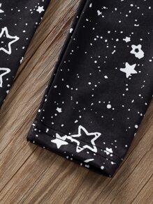 SHEIN 小女童星空圖案緊身打底褲 - 黑色 - 查看 4