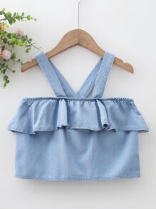 Niñas Top de tirantes ribete con fruncido mezclilla - Lavado ligero - Ver 1