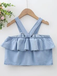 Niñas Top de tirantes ribete con fruncido mezclilla - Lavado ligero - Ver 2