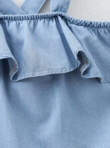 Niñas Top de tirantes ribete con fruncido mezclilla - Lavado ligero - Ver 3