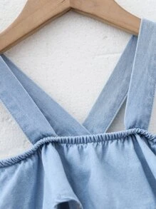 Niñas Top de tirantes ribete con fruncido mezclilla - Lavado ligero - Ver 4