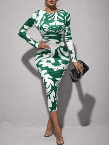 SHEIN SXY 圖案印花露背緊身連衣裙 - 彩色 - 查看 5