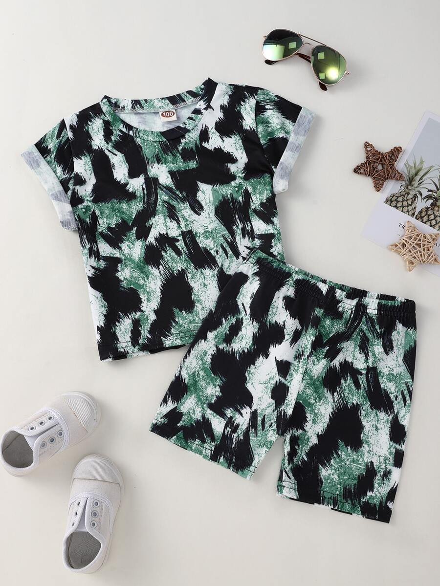 Toddler Girls Brush Print Tee & Shorts - Multicolor - View 1