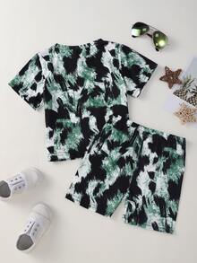 Toddler Girls Brush Print Tee & Shorts - Multicolor - View 2