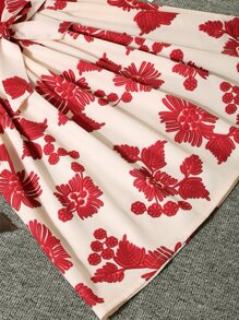 SHEIN 女孩花卉圖案泡泡袖打褶腰帶傘狀洋裝 - 彩色 - 查看 3