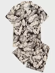 Manfinity Men Tropical Print Shirt & Shorts - Multicolor - View 1