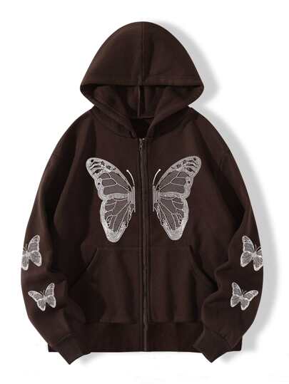 BADEE★韓国★人気★Reversible Mesh Track Zip-Up Butterfly Zip up Hoodie Y2k Sweatshirt Butterfly Hoodie Womens Trendy