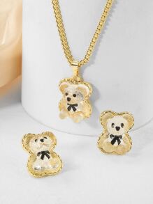 3pcs Bear Pendant Necklace & Earrings