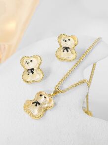 3pcs Bear Pendant Necklace & Earrings