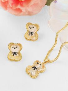 3pcs Bear Pendant Necklace & Earrings
