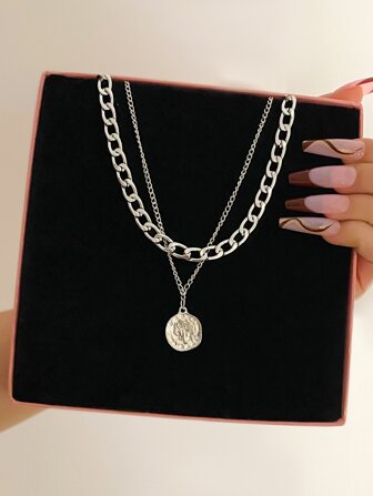 硬幣墜飾多層次項鍊