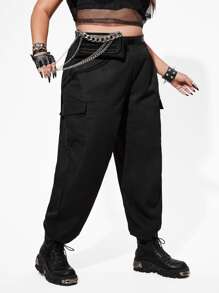 Pantalones cargo con bolsillos con solapa sin bolso - Negro - Ver 1