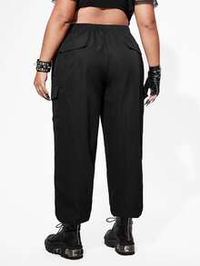 Pantalones cargo con bolsillos con solapa sin bolso - Negro - Ver 2