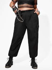 Pantalones cargo con bolsillos con solapa sin bolso - Negro - Ver 4