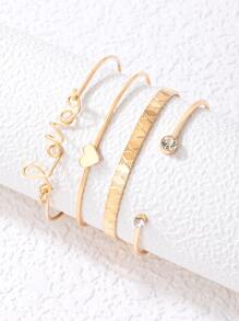 4 piezas Pulsera con adorno letra y corazón - Amarillo Oro - Ver 2