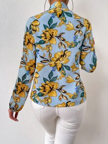 Floral Print Tie Neck Blouse - Multicolor - View 2