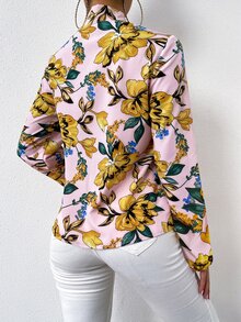 Floral Print Tie Neck Blouse - Multicolor - View 2