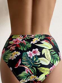 Bottom de bikini con estampado tropical de talle alto - Multicolor - Ver 2