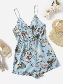 SHEIN VCAY Tropical Print Slip Romper - Multicolor - View 1