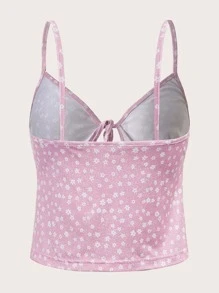 ROMWE Ditsy Floral Tie Front Cami Top - Pink - View 2