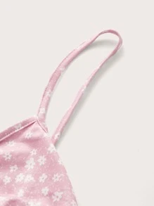 ROMWE Ditsy Floral Tie Front Cami Top - Pink - View 3