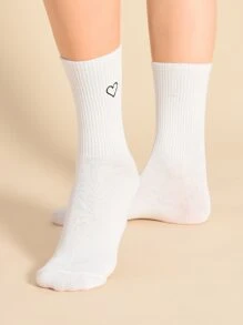 2 đôi tất tròn thêu trái tim - Đen và trắng - Xem 4