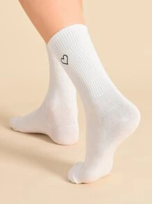 2 đôi tất tròn thêu trái tim - Đen và trắng - Xem 5