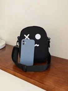 迷你卡通圖形圓頂包,畢業生、青少年女孩、大學新生、大二生、大三生和大四生適用,完美適用於戶外、旅行和返校季,迷你可愛的幽靈斜挎包、卡通肩背手機包女式時尚手提包、包。 - 黑與白 - 查看 4