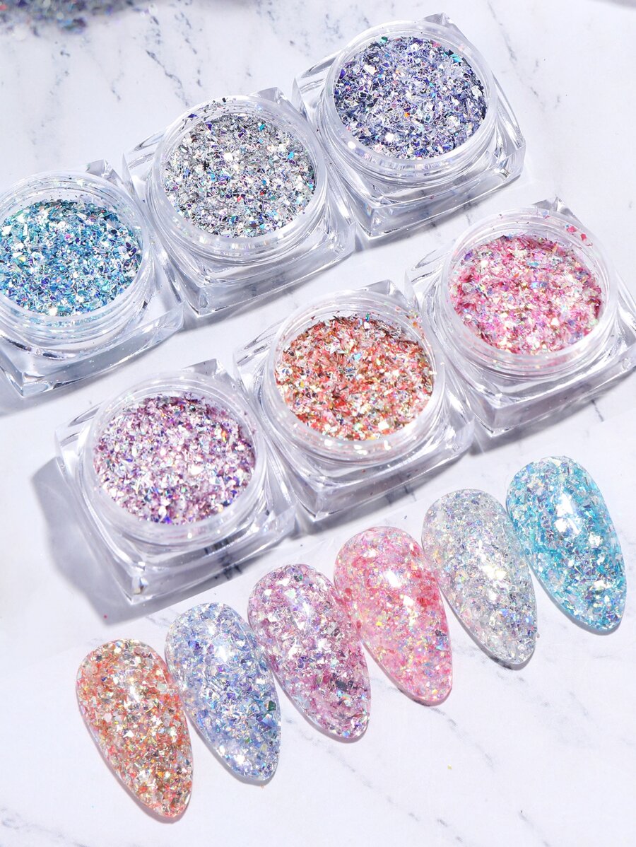6boxes Glitter Nail Powder - Multicolor - View 1