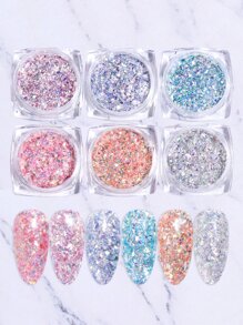6boxes Glitter Nail Powder - Multicolor - View 6