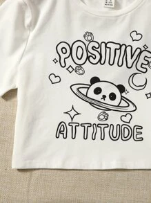 SHEIN Teen Girls Slogan and Panda Print Tee - White - View 3