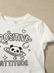 SHEIN Teen Girls Slogan and Panda Print Tee - White - View 4