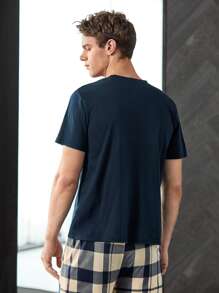 Hombres Camiseta Tipo Pijama Con Estampado De Bebidas - Azul Marino - Ver 2