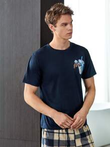 Hombres Camiseta Tipo Pijama Con Estampado De Bebidas - Azul Marino - Ver 4