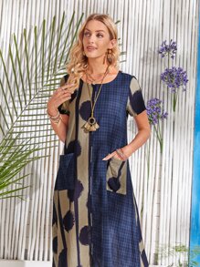 EMERY ROSE 格紋面口袋直筒連衣裙 - 彩色 - 查看 5