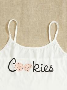 Plus Cartoon & Letter Print Lettuce Trim Pyjama Set - Blue and White - View 5