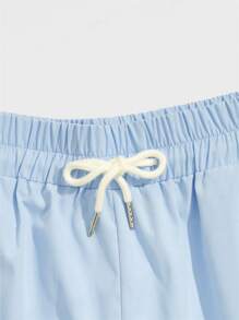 ROMWE MEN Street Life Men Slant Pocket Drawstring Waist Shorts, School - Baby Blue - View 3