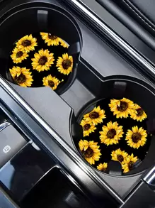 2pcs Sunflower Print Car Coaster - Multicolor - View 1