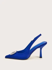 Rhinestone Decor Stiletto Heeled Slingback Pumps - Blue - View 2