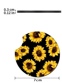 2pcs Sunflower Print Car Coaster - Multicolor - View 4