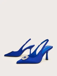 Rhinestone Decor Stiletto Heeled Slingback Pumps - Blue - View 3