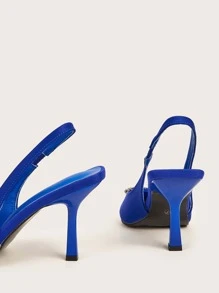 Rhinestone Decor Stiletto Heeled Slingback Pumps - Blue - View 4
