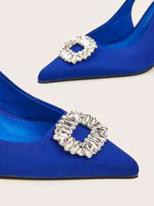 Rhinestone Decor Stiletto Heeled Slingback Pumps - Blue - View 5